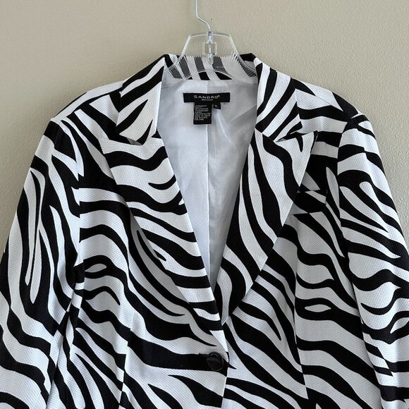 Sandro Zebra Print Cotton Single Button Blazer - Picture 3 of 8